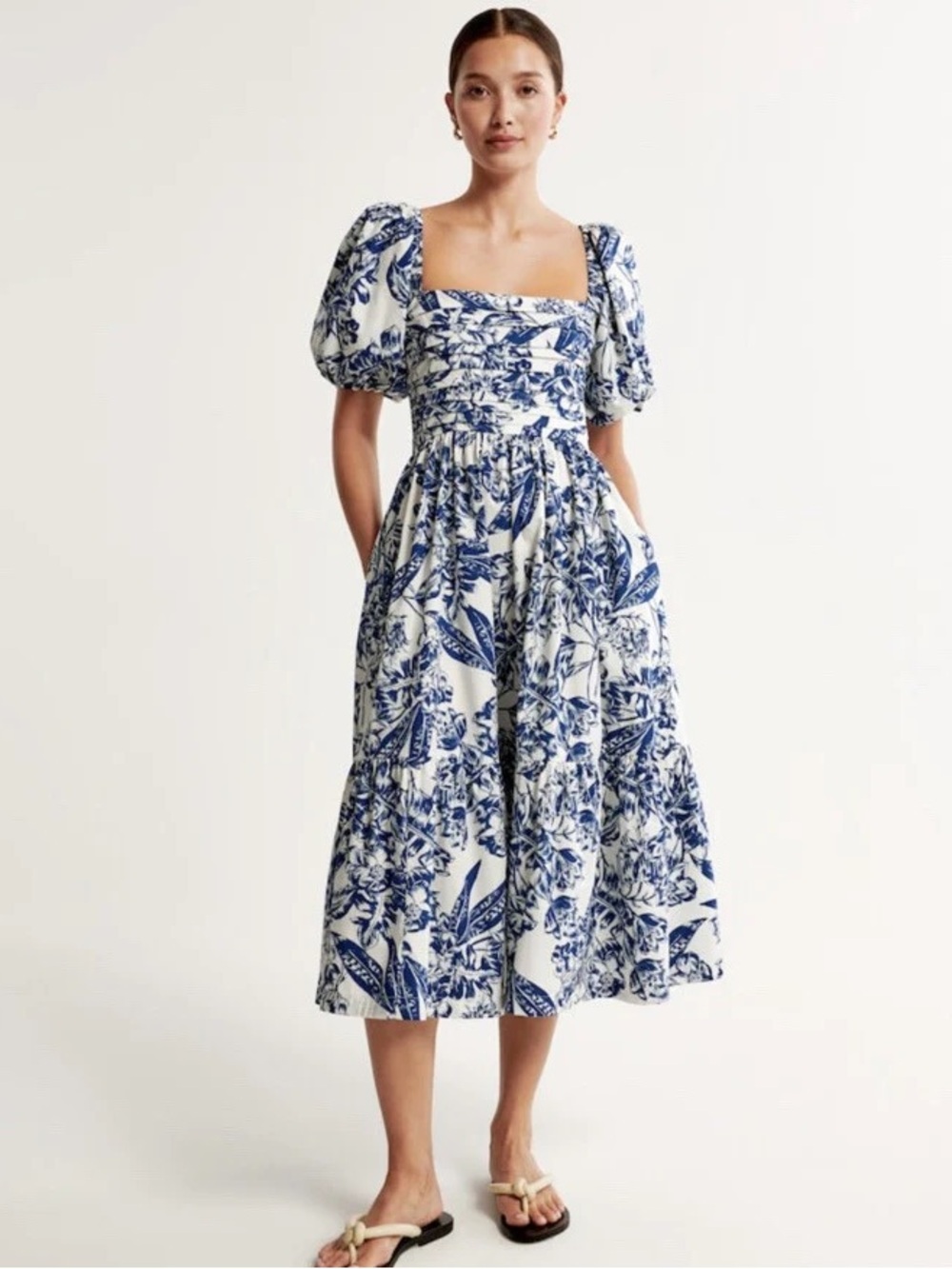 Abercrombie & Fitch Emerson Poplin Puff Sleeve Midi Dress
